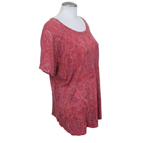Lucky Brand T Shirt Womens Plus 3X Orange Paisley Split Back Tee Short Sleeve - Picture 3 of 8